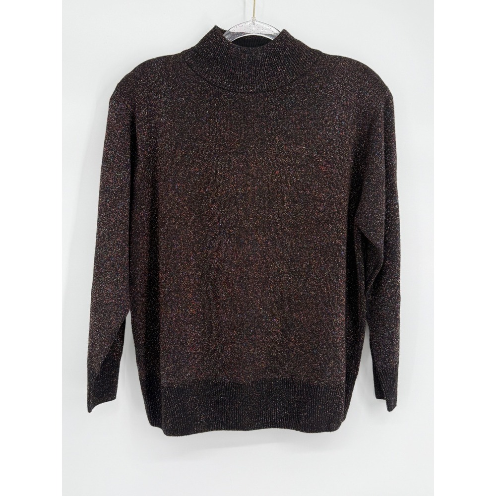 Dressbarn Woman Black Metallic Mock Neck Sweater Multi Color Glitter Sz 14/16